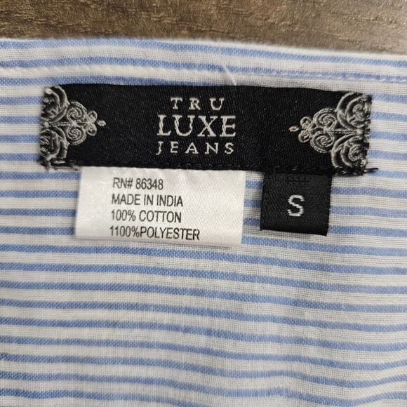 Tru Luxe Jeans Striped Floral Asymmetric 3/4 Sleeve Top Small Boho Bloomcore - Picture 8 of 12